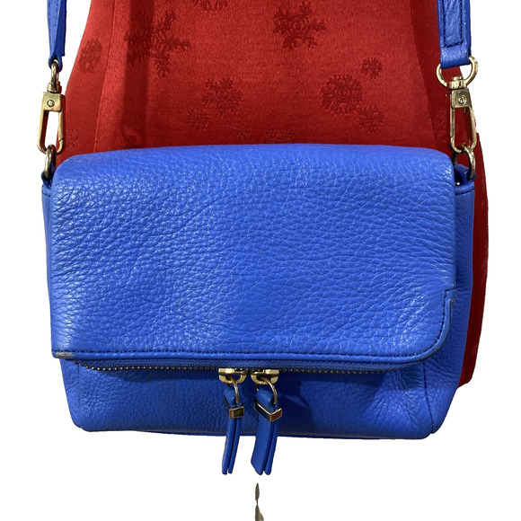 Talbots Blue Leather Crossbody Shoulder Bag Small Casual Purse Zip Flap Preppy - Picture 4 of 13
